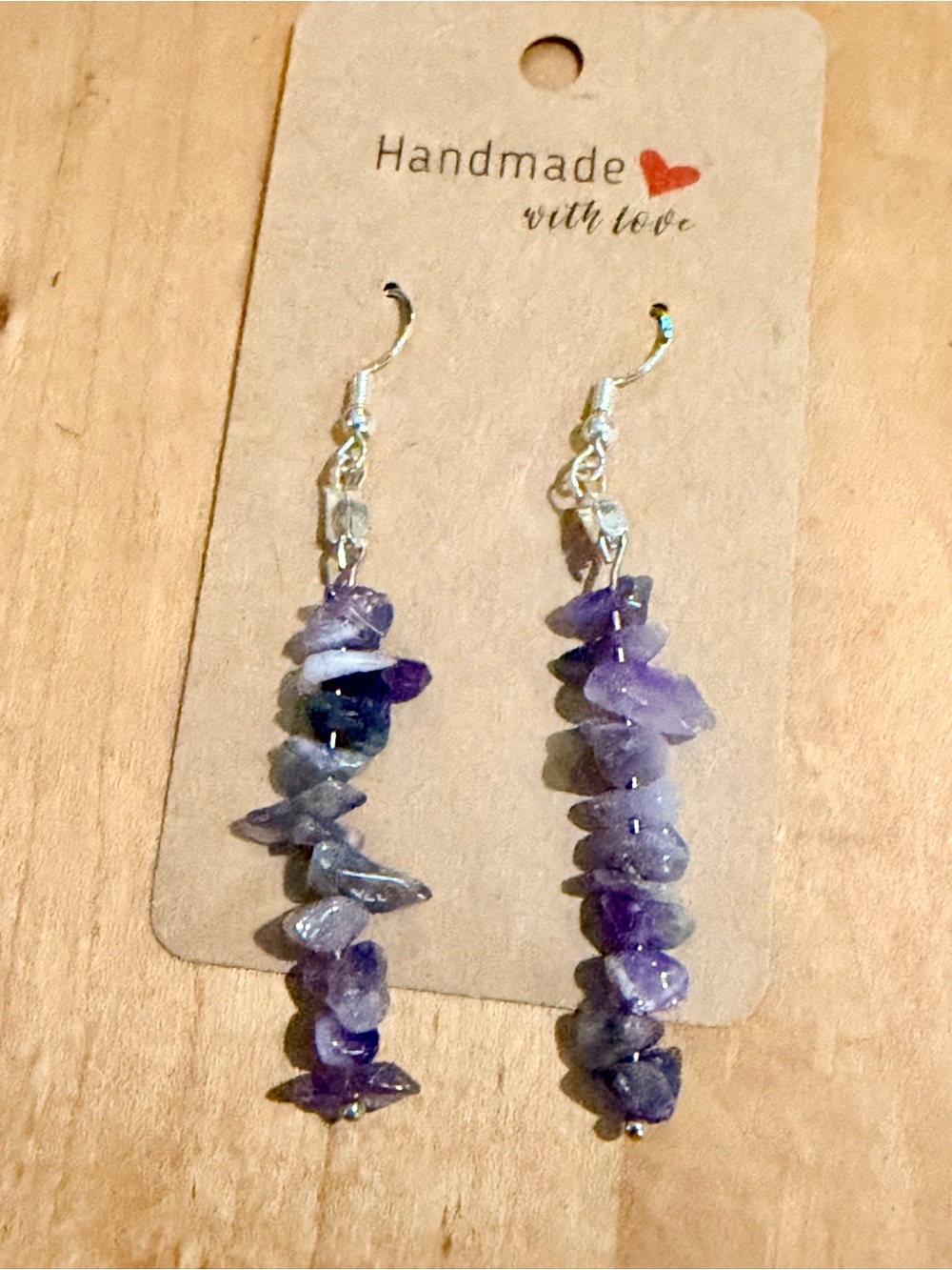 Purple Amethyst Chip Dangle Earrings - 925 Plated/Stamped